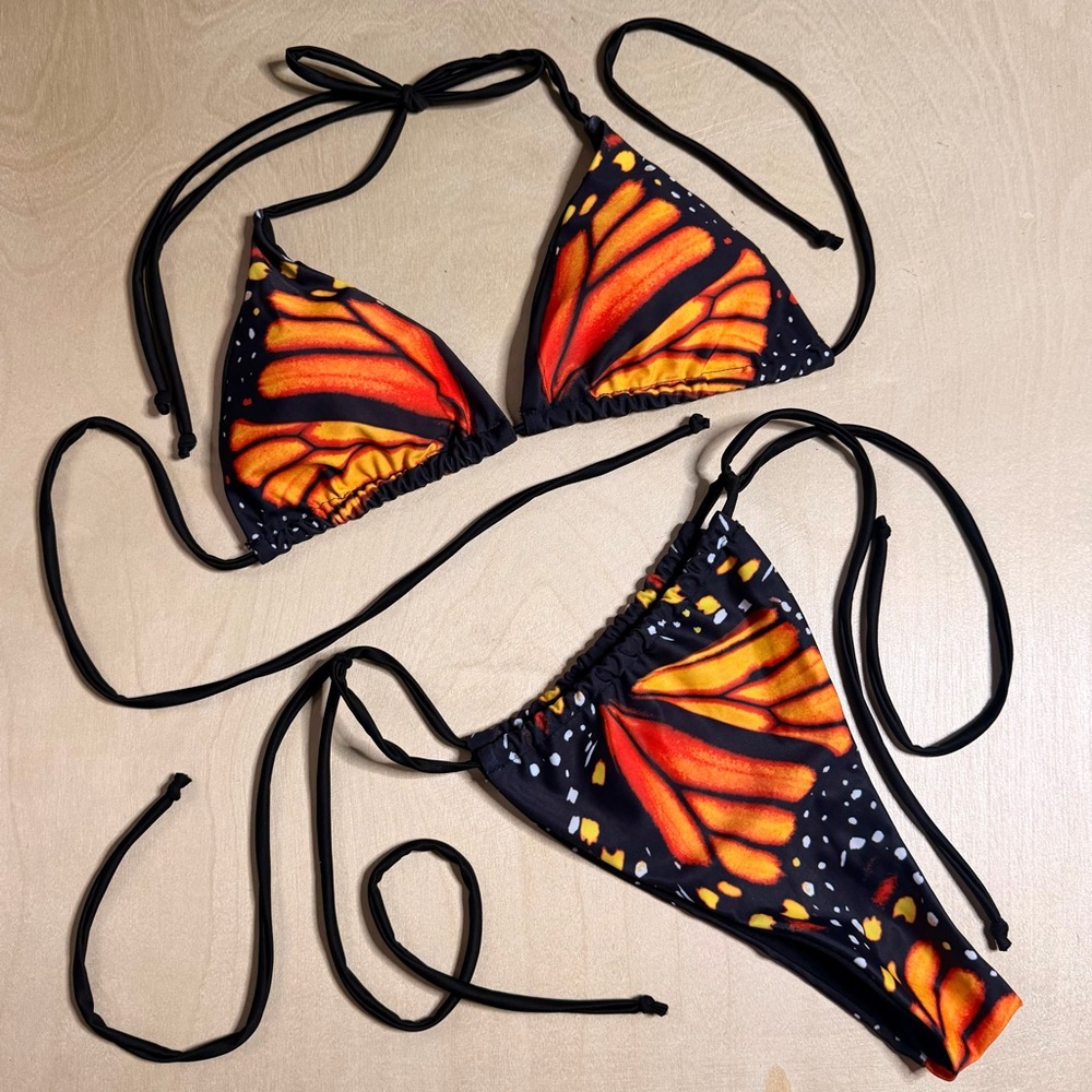 H&M Black Triangle Bikini Top with Multicolor Dot Accent